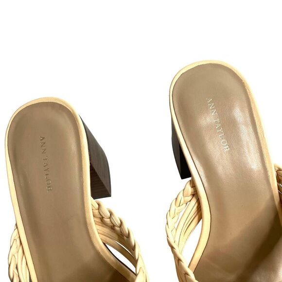 Ann Taylor Ximena leather braided chunky block heel slide heels Sz 8 - Picture 3 of 7